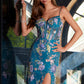 Juliet JT2505A Long Floral Applique Fitted Print Gown