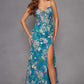 Juliet JT2505A Long Floral Applique Fitted Print Gown