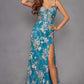 Juliet JT2505A Long Floral Applique Fitted Print Gown