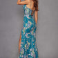 Juliet JT2505A Long Floral Applique Fitted Print Gown