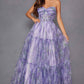 Juliet JT2507A Long Strapless Sweetheart Print Tiered Skirt Gown