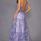 Juliet JT2507A Long Strapless Sweetheart Print Tiered Skirt Gown