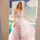 Juliet JT2507A Long Strapless Sweetheart Print Tiered Skirt Gown