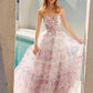 Juliet JT2507A Long Strapless Sweetheart Print Tiered Skirt Gown