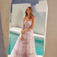 Juliet JT2507A Long Strapless Sweetheart Print Tiered Skirt Gown