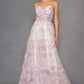 Juliet JT2507A Long Strapless Sweetheart Print Tiered Skirt Gown