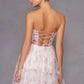Juliet JT2507A Long Strapless Sweetheart Print Tiered Skirt Gown
