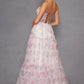 Juliet JT2507A Long Strapless Sweetheart Print Tiered Skirt Gown