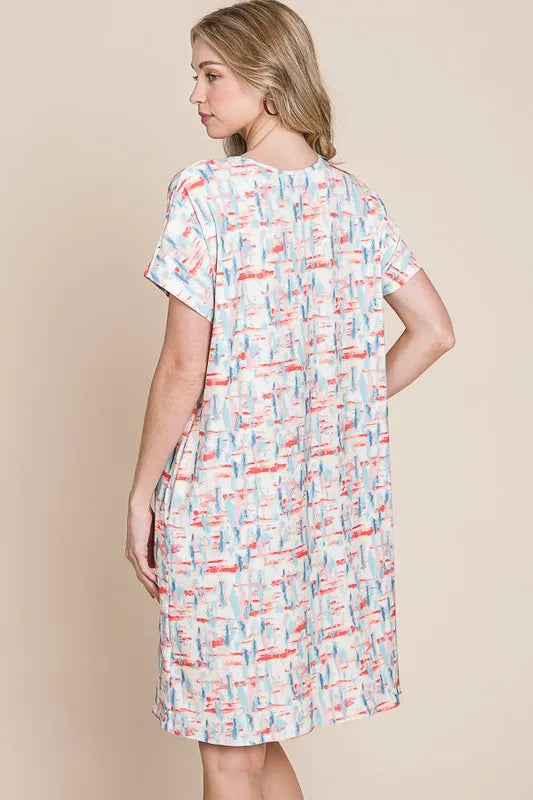 BOMBOM Printed Round Neck Short Sleeve Tee Dress - Farnelli