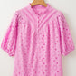 Arielle Embroidered Hollow-out Puff Sleeve Blouse - Farnelli
