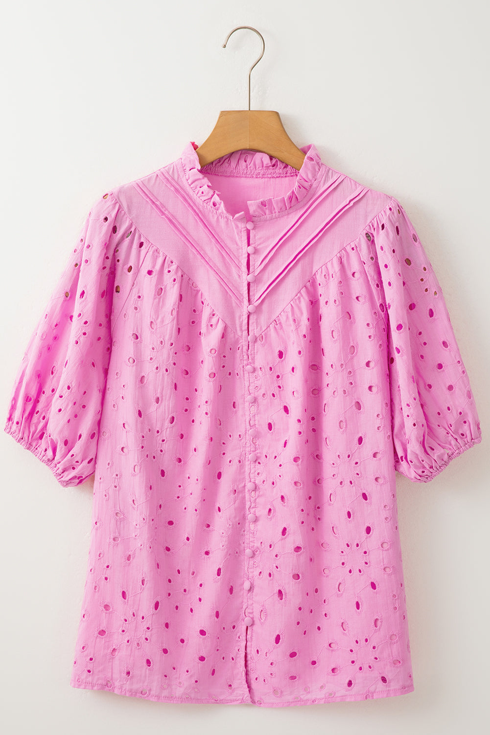 Arielle Embroidered Hollow-out Puff Sleeve Blouse - Farnelli