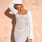 Openwork Square Neck Flare Sleeve Cover-Up Dress - Farnelli