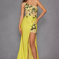 Juliet JT2514R One Shoulder Fitted Floral Applique Evening Gown