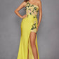Juliet JT2514R One Shoulder Fitted Floral Applique Evening Gown