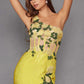 Juliet JT2514R One Shoulder Fitted Floral Applique Evening Gown