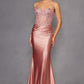 Juliet JT2531K Fitted Bodice Long Satin Sweetheart Prom Gown