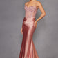 Juliet JT2531K Fitted Bodice Long Satin Sweetheart Prom Gown