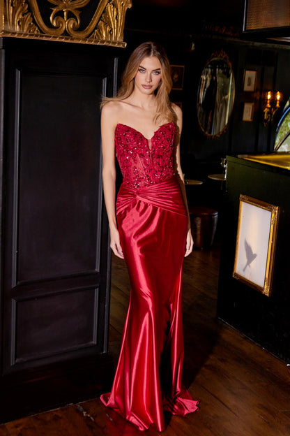 Juliet JT2534K Strapless Sweetheart Boned Corset Satin Prom Gown