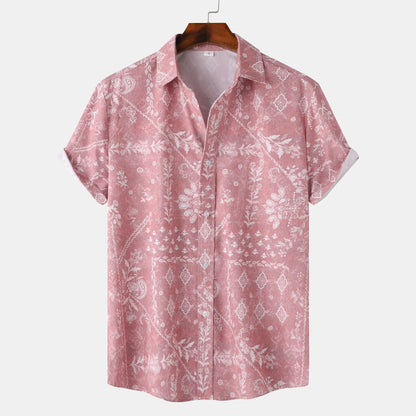 Men's Printed Short Sleeve Button-Up Shirt - Farnelli