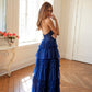 Juliet JT2556S Halter V-Neckline Layered Tulle Slit A-Line Gown