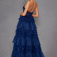 Juliet JT2556S Halter V-Neckline Layered Tulle Slit A-Line Gown