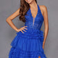 Juliet JT2556S Halter V-Neckline Layered Tulle Slit A-Line Gown
