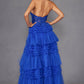 Juliet JT2556S Halter V-Neckline Layered Tulle Slit A-Line Gown