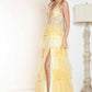 Juliet JT2556S Halter V-Neckline Layered Tulle Slit A-Line Gown