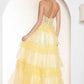 Juliet JT2556S Halter V-Neckline Layered Tulle Slit A-Line Gown