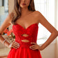 Juliet JT2561S Strapless Sweetheart Keyhole Bodice Tulle A-Line Gown