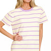 Zenana Textured Striped Crew Neck T-Shirt - LAVENDER