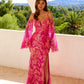 Juliet JT2564U Long Sleeve Cold Shoulder Fitted Sequin Gown
