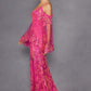 Juliet JT2564U Long Sleeve Cold Shoulder Fitted Sequin Gown