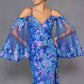 Juliet JT2564U Long Sleeve Cold Shoulder Fitted Sequin Gown