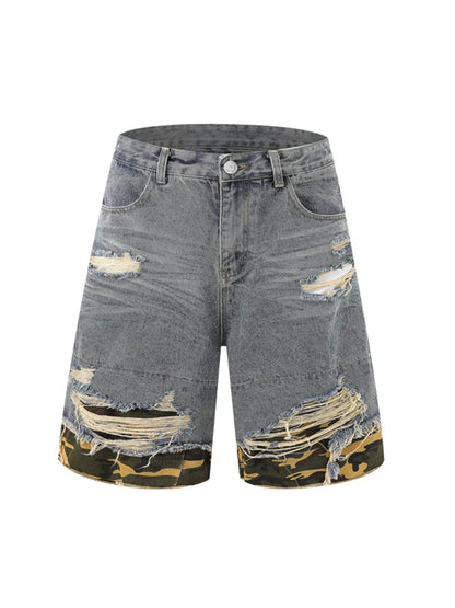 Men's Distressed Camouflage Denim Shorts - Farnelli