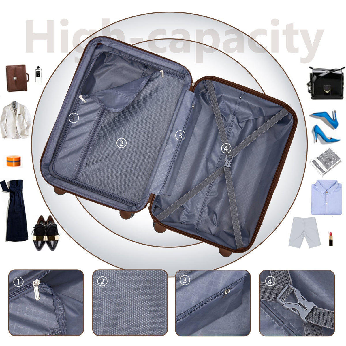 HouseOfZazla 6-piece hardside luggage set with expandable suitcases and matching duffel bags