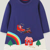 Children's Christmas Embroidered Long Sleeve Dress - Navy