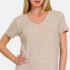 Zenana Ribbed Short Sleeve T-Shirt - Ash Mocha