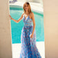 Juliet JT2572U Long Ruffled Layered Skirt Print Formal Gown
