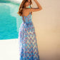 Juliet JT2572U Long Ruffled Layered Skirt Print Formal Gown