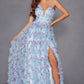 Juliet JT2572U Long Ruffled Layered Skirt Print Formal Gown
