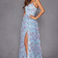 Juliet JT2572U Long Ruffled Layered Skirt Print Formal Gown