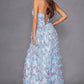 Juliet JT2572U Long Ruffled Layered Skirt Print Formal Gown