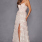 Juliet JT2572U Long Ruffled Layered Skirt Print Formal Gown