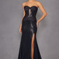 Juliet JT2578H Long Sweetheart Strapless Fitted Metallic Prom Gown