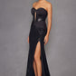 Juliet JT2578H Long Sweetheart Strapless Fitted Metallic Prom Gown