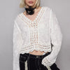 POL Long Sleeve Cropped Crochet Top with Floral Embroidery Detail - White