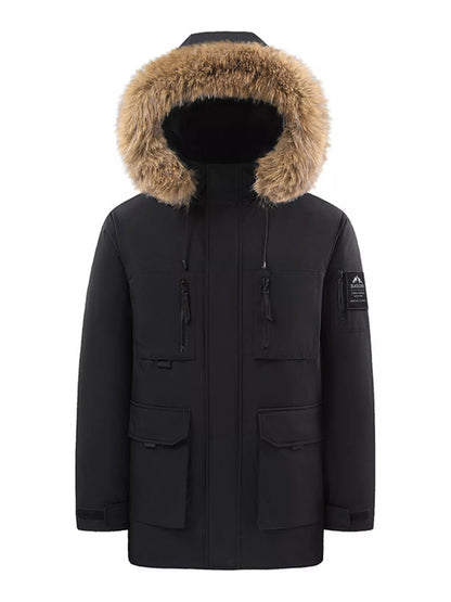 Men's Full Size Fur Hooded Winter Parka Coat Plus Size - Farnelli