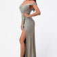 CLEARANCE - La Scala 25854 Off The Shoulder Glittery Jacquard Gathered Gown (Size L)