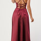 CLEARANCE - La Scala 25895 Open Side Back Spaghetti Tie Stretch Satin Gown (Size XL)